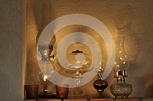 Oil lamps. Ornament on the mantelpiece. Light source. The Middle Ages