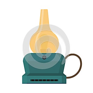 Oil lantern lamp design decoration equipment fuel. Bright aged camp light vintage vector icon. Kerosene night fire