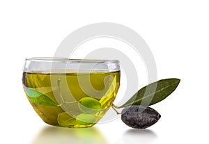 Oil olives olive leaf isolaetd for food background