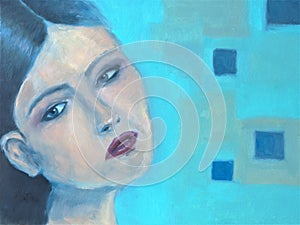 Oil painting with an abstract portrait of a woman