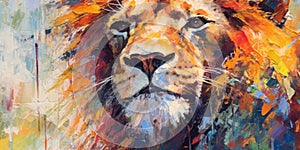 An oil painting of an adult lion