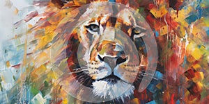 An oil painting of an adult lion