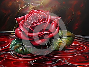 Oil painting of Africana rose in liquid, with ivydiamant, profuse sweating, dramatic lighting, pastel color, flower art, fantasy