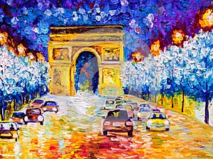 Oil Painting - Arc de triomphe, Paris photo