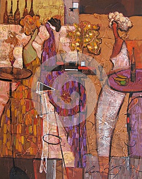 Oil painting, artist Roman Nogin, series `Womens talk.`