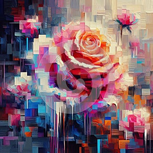 Oil painting artistic image of pink rose floral