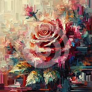 Oil painting artistic image of pink rose floral