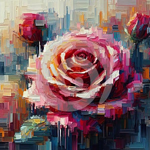 Oil painting artistic image of pink rose floral