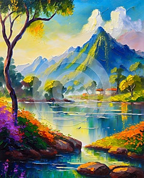 oil painting of beautiful nature photo