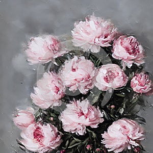 Oil painting of beautiful pink peonies ai generative art