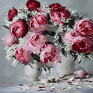 Oil painting of beautiful pink peonies ai generative art