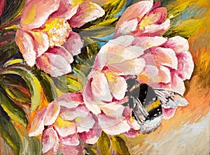 Oil Painting - bee sitting on a flower