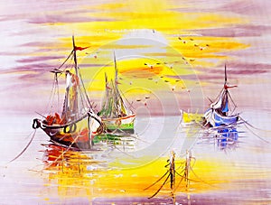 Öl Das Gemälde ein Boot 