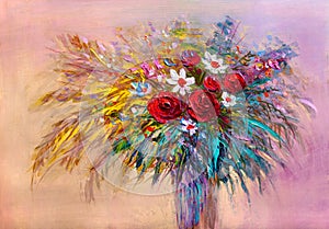 Oil painting a bouquet of flowers