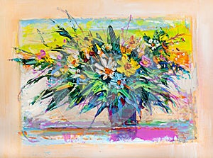 Oil painting a bouquet of flowers