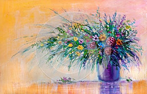 Oil painting a bouquet of flowers