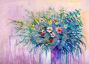 Oil painting a bouquet of flowers