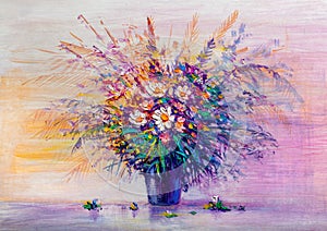 Oil painting a bouquet of flowers