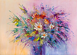 Oil painting a bouquet of flowers