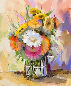 Oil painting à¸ºBouquet gerbera flowers.