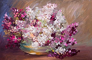 Oil painting - bouquet of lilac, colorful still life