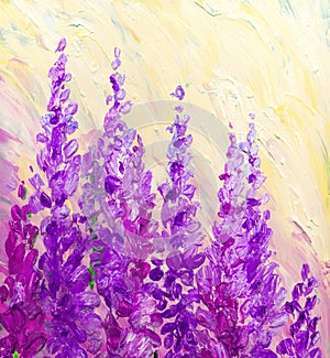 Oil painting. Bright Lupine Flowers