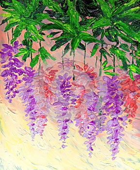 Oil painting. Bright Lupine Flowers