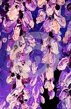 Oil painting. Bright wisteria flowers