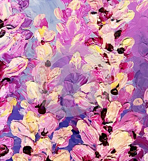 Oil painting. Bright wisteria flowers