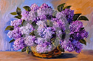 Oil painting on canvas - a bouquet of lilacs.