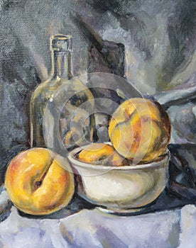 Oil painting on canvas of a composition of fruit