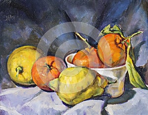 Oil painting on canvas of a composition of fruit