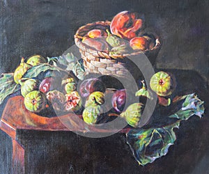 Oil painting on canvas of a fruit composition