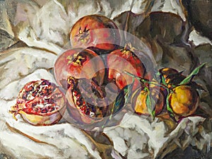 Oil painting on canvas of a fruit composition