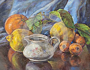 Oil painting on canvas of a fruit composition