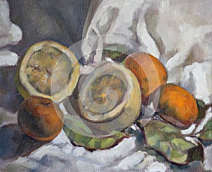 Oil painting on canvas of a fruit composition