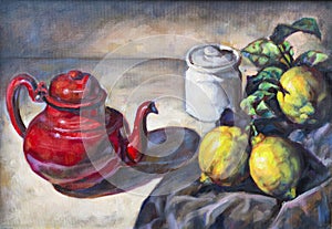 Oil painting on canvas of a fruit composition