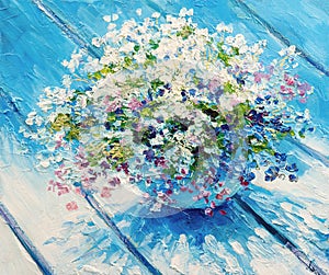 Oil painting on canvas, still life flowers