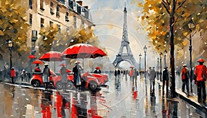 oil painting on canvas, street view of Paris. Artwork. eiffel tower