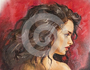 Oil painting on canvas of a young woman