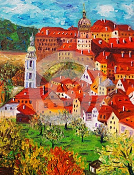 Oil Painting - Cesky Krumlov, Czech Republic