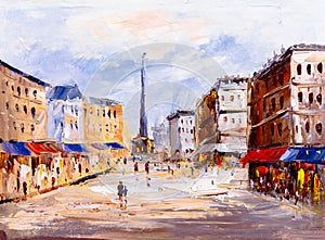 Oil Painting - City View of Europe