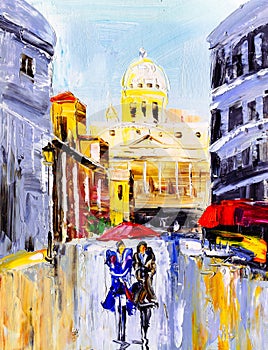 Oil Painting - City View of Italy
