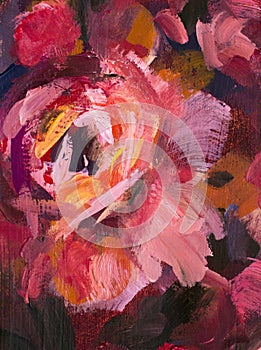 Red violet flowers rose peony texture oil painting. Abstract hand-paintet flowers background photo