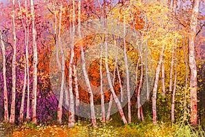 Oil painting colorful autumn landscape background