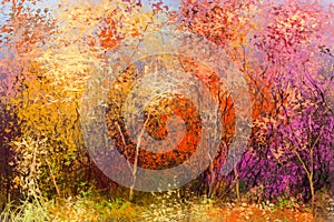 Oil painting colorful autumn landscape background