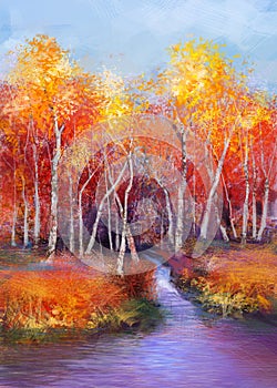 Oil painting colorful autumn landscape background