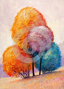 Oil painting colorful autumn trees., artistic background