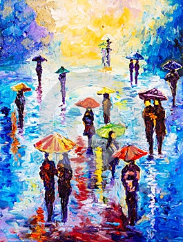 Oil Painting - Colorful Rainy Night