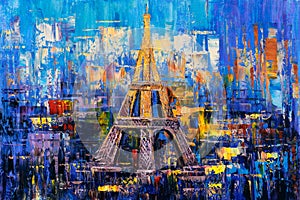 Oil Painting - Eiffel Tower with abstract background, Paris